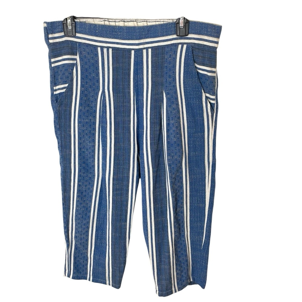 Ace & Jig 100% Cotton Blue & White Striped‎ Cropped Slim Fit Pull On Pant Large